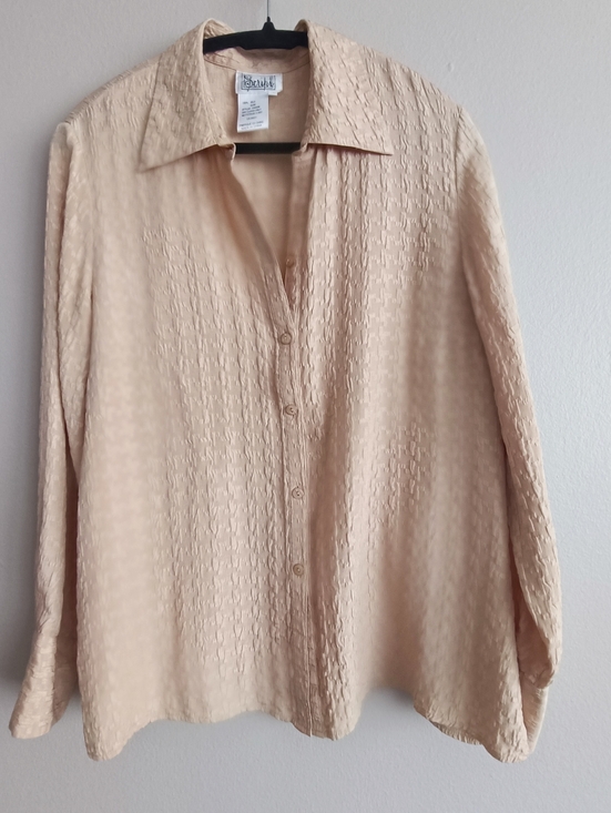 Tops - Vintage Silk Textured Crinkle Blouse Nude Beige Size 14 Brand Script